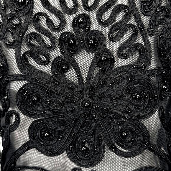 Vintage 90s CACHE Black Sheer Mesh Beaded Jacket Womens L Cropped Embellished - Picture 8 of 13